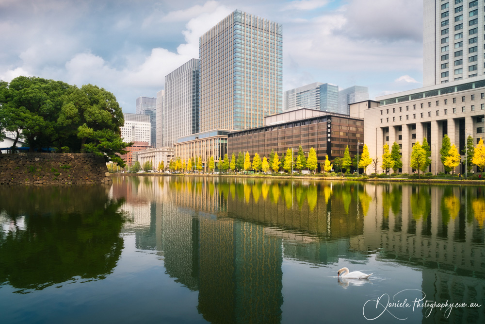 Japan Tokyo Historical walls of Imperial Palace and business district in Chiyoda City